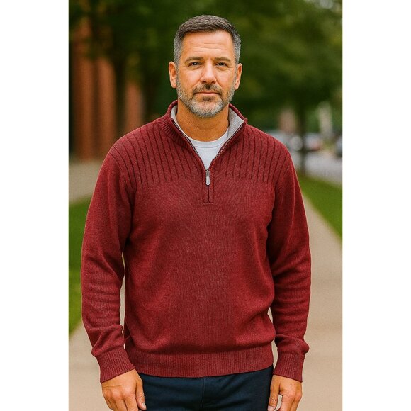 Covington Mens Maroon Ribbed Quarter-Zip Sweater - Size Large - Picture 1 of 3
